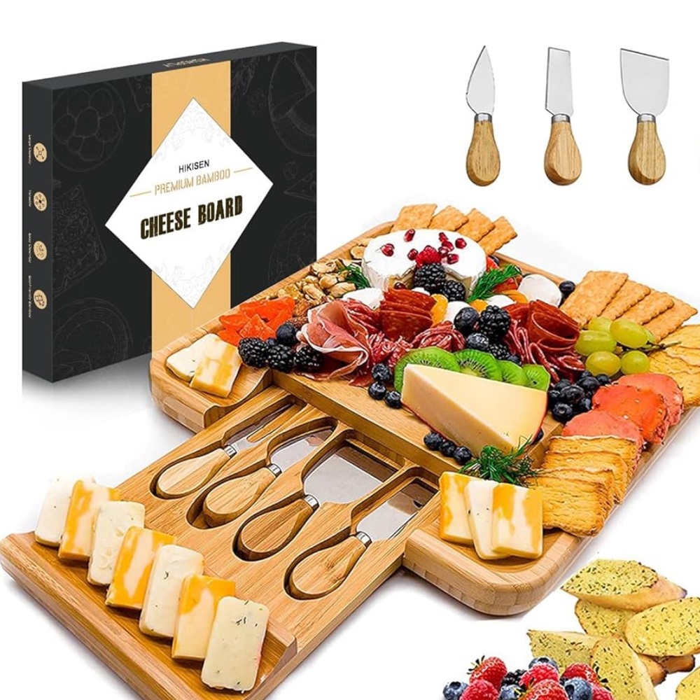 Premium Bamboo Cheese Board Set with Knives
